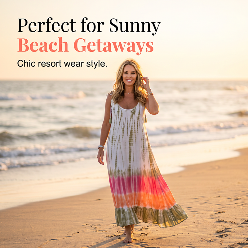 🔥Summer Sale 49% OFF💝Women Summer Tie Dye Maxi Dress Sleeveless Beach Sundress🌙 Free Moon & Star Necklace for today’s first 30 orders! 🎁