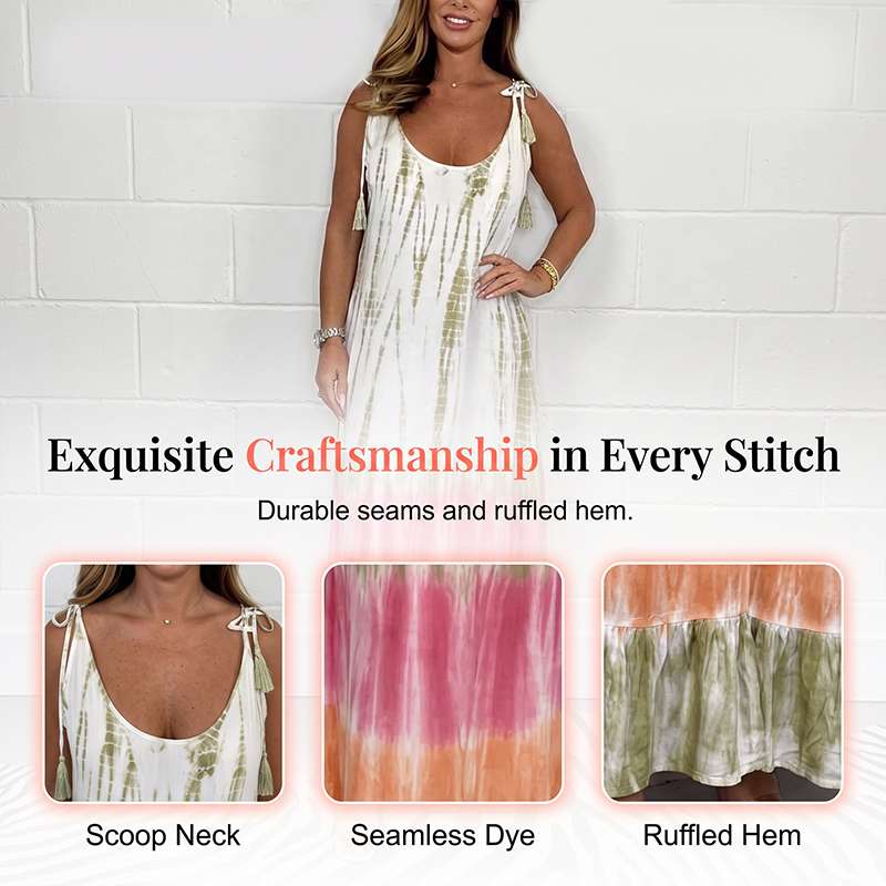 🔥Summer Sale 49% OFF💝Women Summer Tie Dye Maxi Dress Sleeveless Beach Sundress🌙 Free Moon & Star Necklace for today’s first 30 orders! 🎁