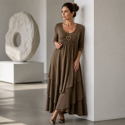 Bestseller🏆👗 Tiered Midi Dress with Heart Accent – Flattering A-Line & Breezy Fabric for Travel or Gatherings