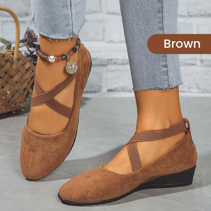 🔥Hot Sale🔥Elegant Solid Color Elastic Strap Low Wedge Shoes