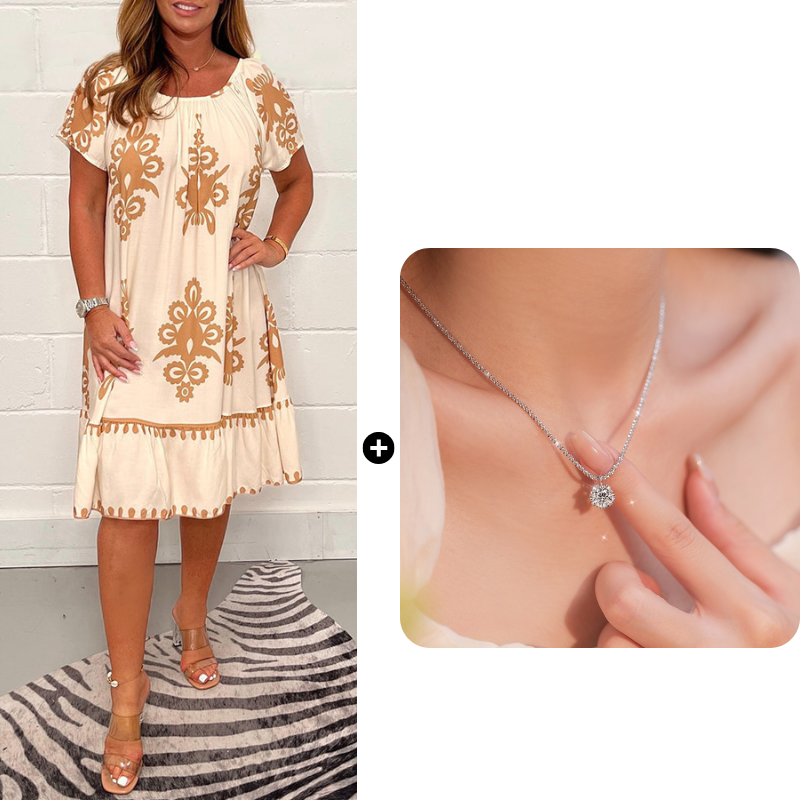 🌸Specials  49%OFF🌸Geometric Pattern Multi Print Square Neck Dress