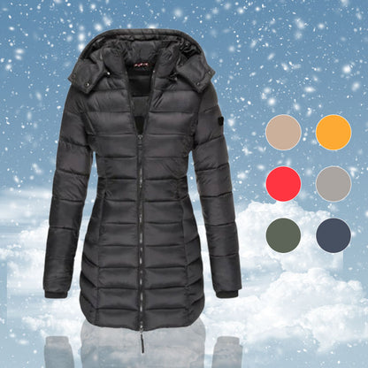 Winter women's mid-length padded jacket warm solid color hooded jacket【FREE SHIPPING】
