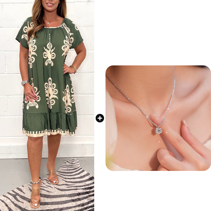 🌸Specials  49%OFF🌸Geometric Pattern Multi Print Square Neck Dress