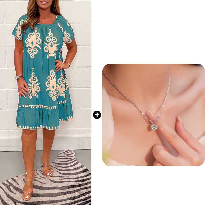 🌸Specials  49%OFF🌸Geometric Pattern Multi Print Square Neck Dress
