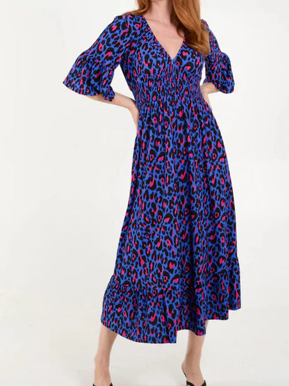 💥Hot Sales-50% OFF🔥Leopard Shirred Waist Dress