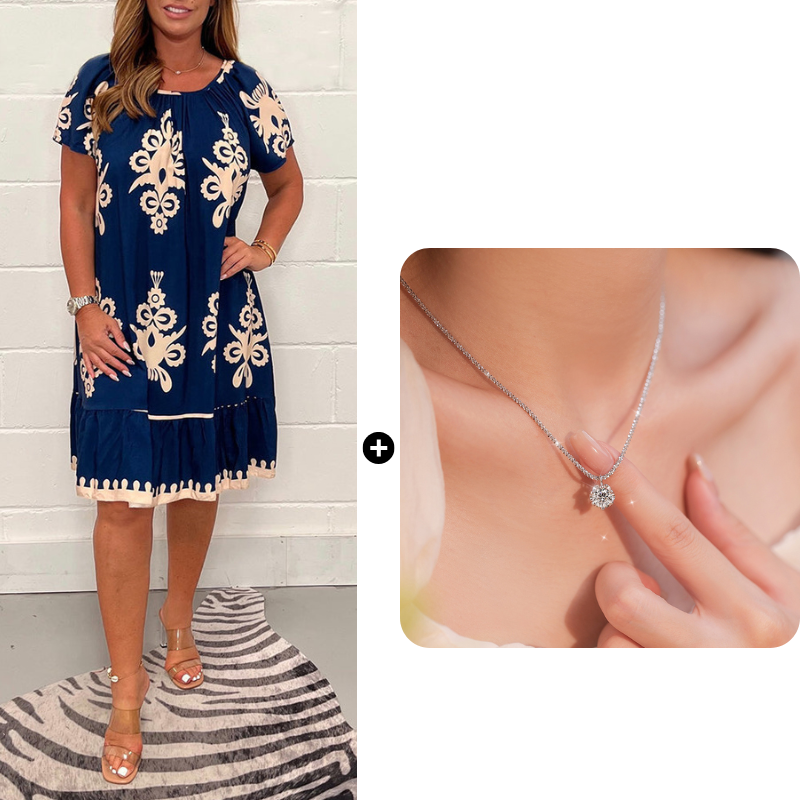 🌸Specials  49%OFF🌸Geometric Pattern Multi Print Square Neck Dress