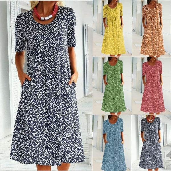 💫Hot Sale💛Casual Women Scoop Neck Floral Dress (8 Colors with Pockets)