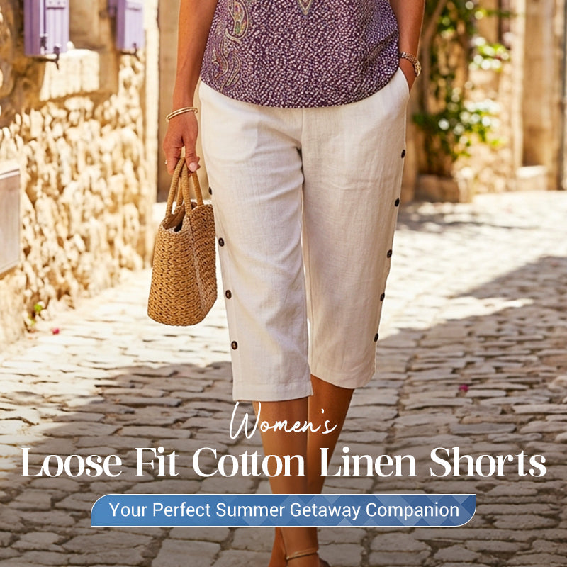 Women's Loose Fit Cotton Linen Shorts