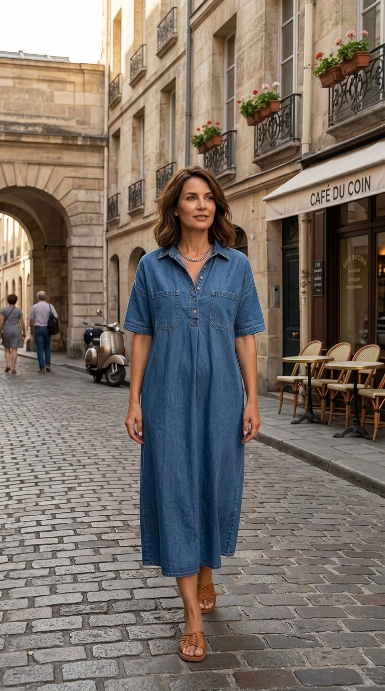 👗 60% OFF NOW! 👖 Casual Pocket Denim Midi Shirt Dress – Soft denim & relaxed fit – Functional pockets, perfect for everyday casual – comfortable and versatile ✨🌸