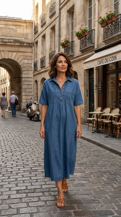 👗 60% OFF NOW! 👖 Casual Pocket Denim Midi Shirt Dress – Soft denim & relaxed fit – Functional pockets, perfect for everyday casual – comfortable and versatile ✨🌸