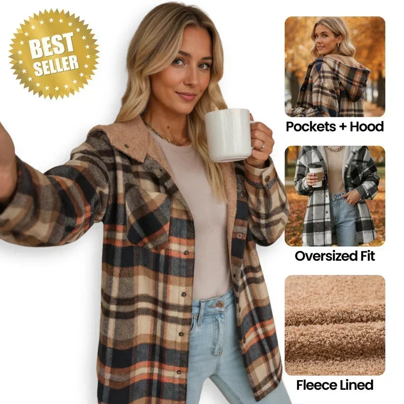 🔥Hot Sale 50% OFF🔥⏰Women’s Classic Cozy Plaid Hooded Jacket🧥