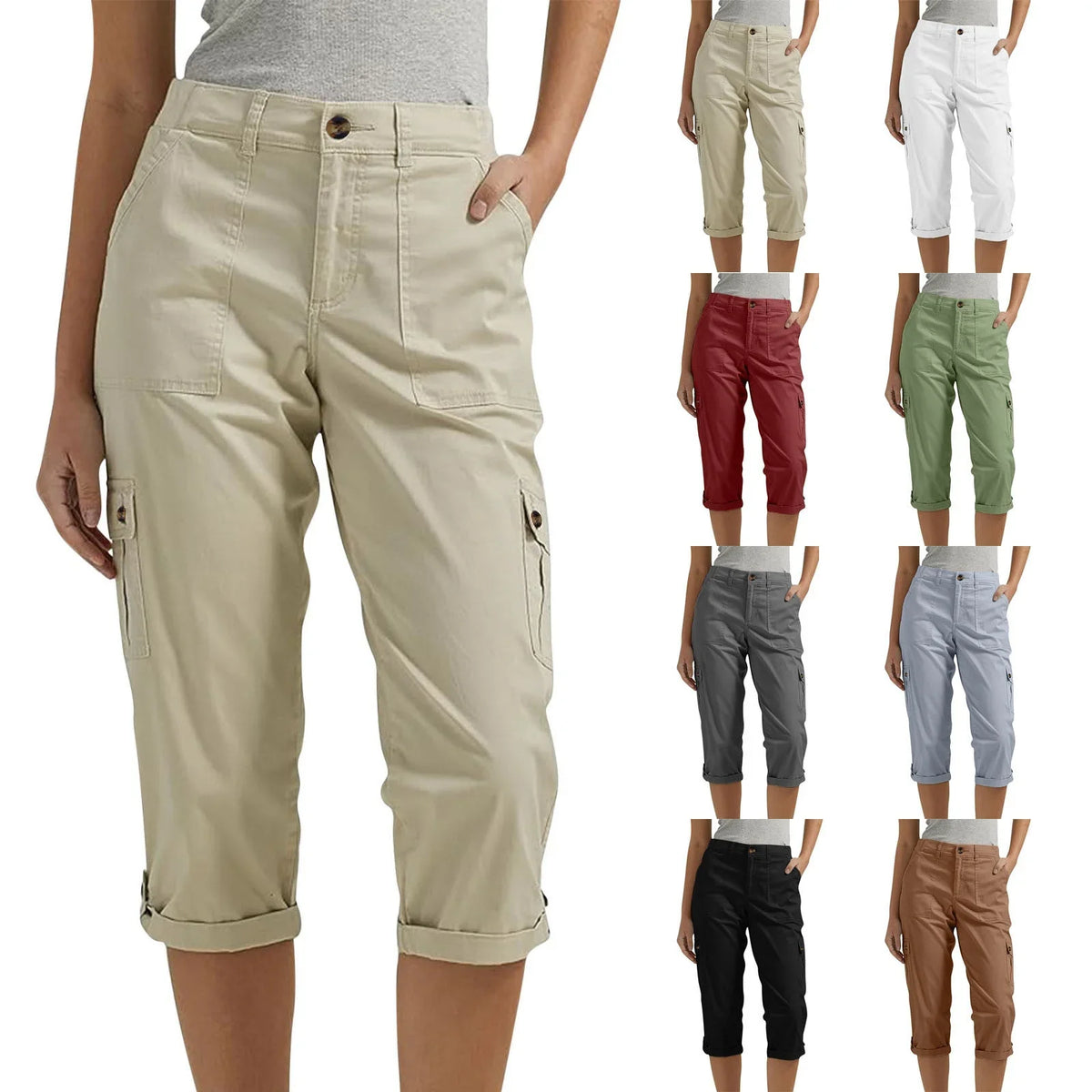 🔥Last Day 80% OFF🔥Multi-Pocket Solid Color Casual Cargo Capri Pants