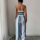 👗 Geometric Jumpsuit with Halter Neckline & Side Slit – Unique print & elastic back