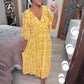 💖LAST DAY SALE 50% OFF💖Bohemian casual print V-neck waist wrap long dress