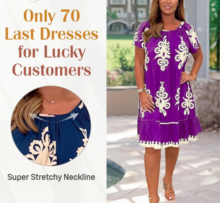🌸Specials  49%OFF🌸Geometric Pattern Multi Print Square Neck Dress
