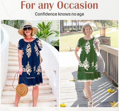 🌸Specials  49%OFF🌸Geometric Pattern Multi Print Square Neck Dress