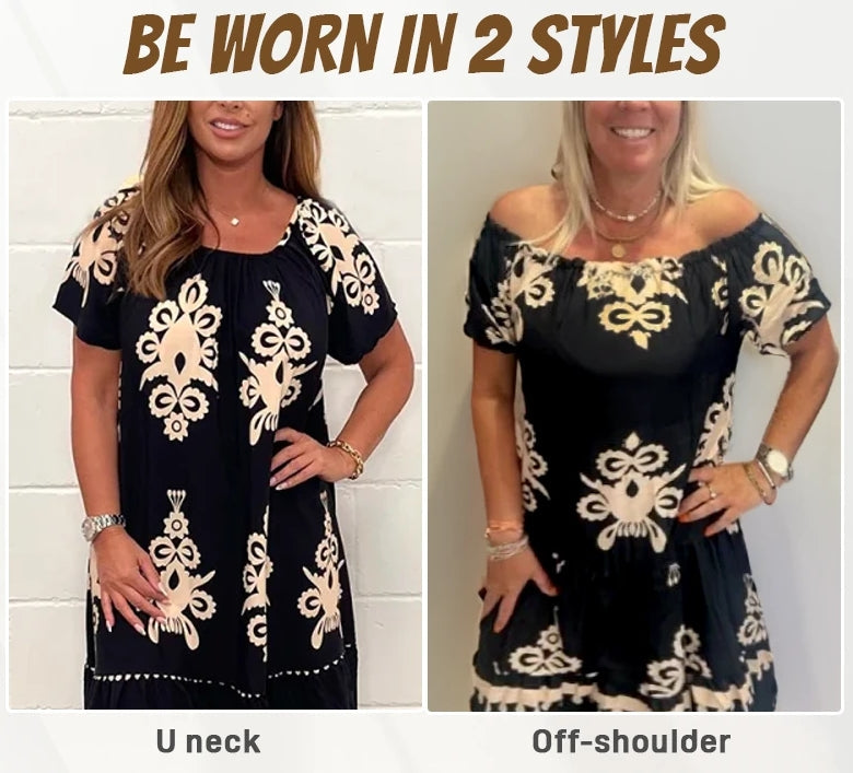 🌸Specials  49%OFF🌸Geometric Pattern Multi Print Square Neck Dress