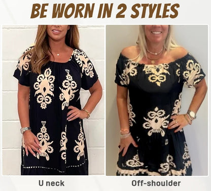 🌸Specials  49%OFF🌸Geometric Pattern Multi Print Square Neck Dress