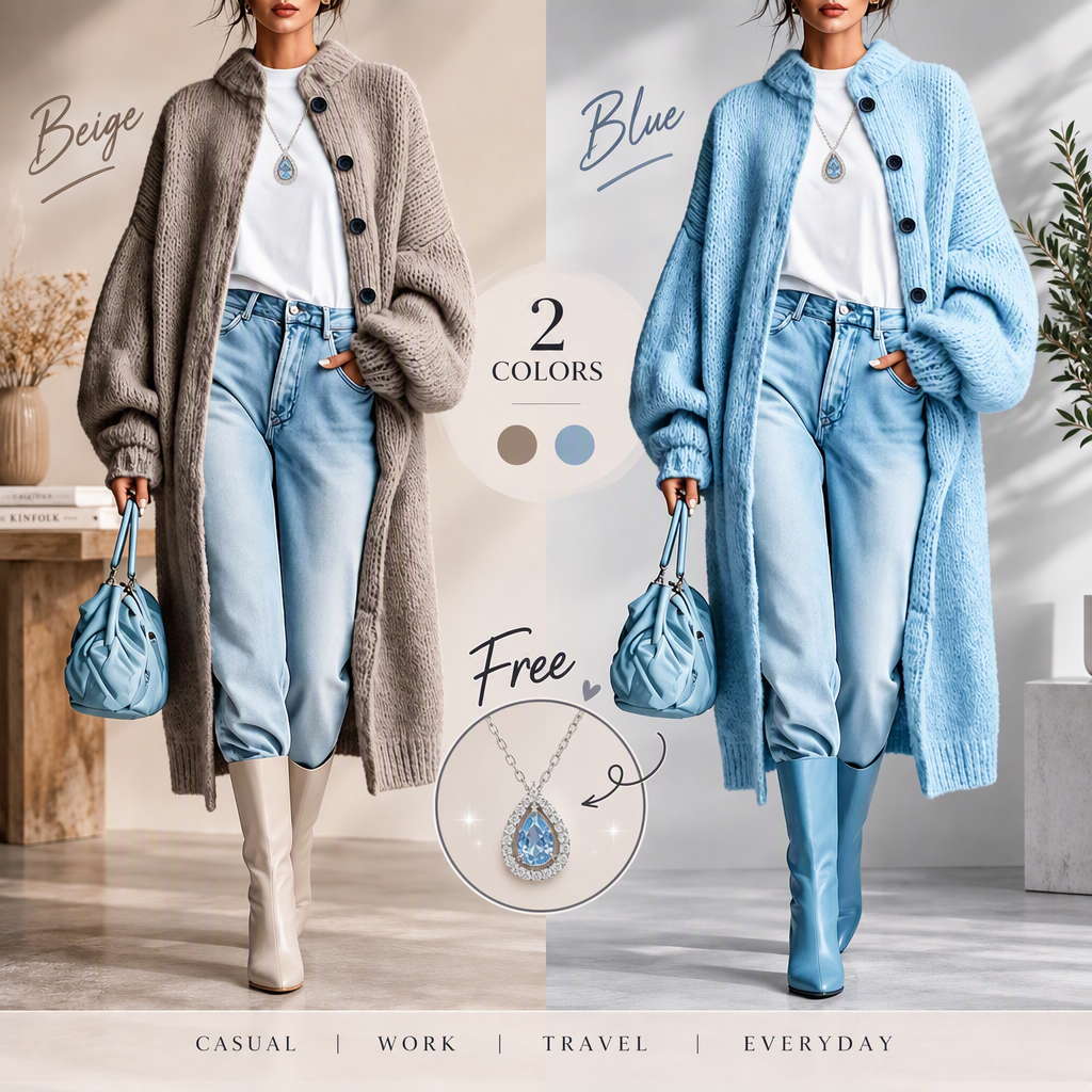 🧶 Cozy Length, Effortless Layers | Women's Chunky Knit Long Sweater Coat