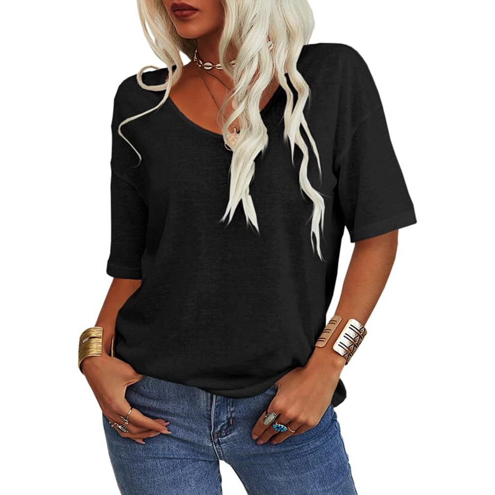 🎀Hot Sale -40% Off👚Women's Solid Color V-Neck T-shirt