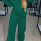 Women’s Round-neck Casual Sports Sweatshirt and Jogger Pants 2-piece Set