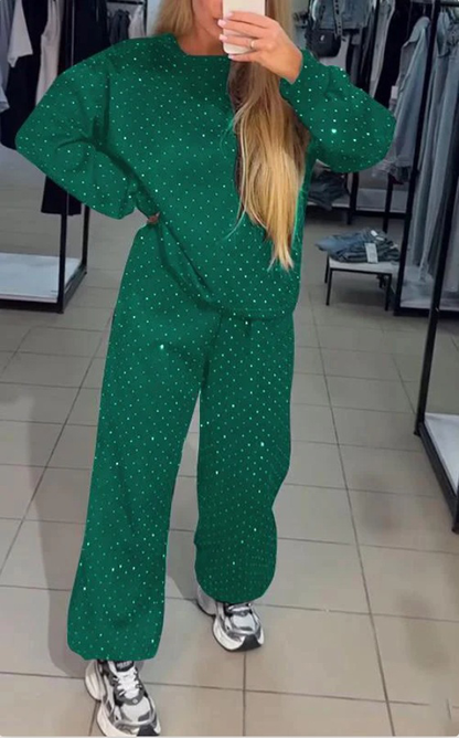 Women’s Round-neck Casual Sports Sweatshirt and Jogger Pants 2-piece Set