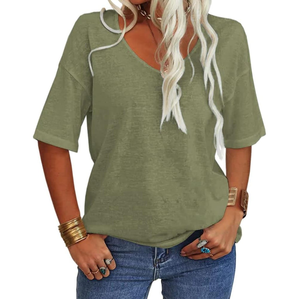 🎀Hot Sale -40% Off👚Women's Solid Color V-Neck T-shirt