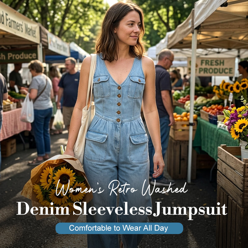 👖 LIMITED-TIME 59% OFF! 💥 Women's Denim Jumpsuit – Button-Front, Wide-Leg✨