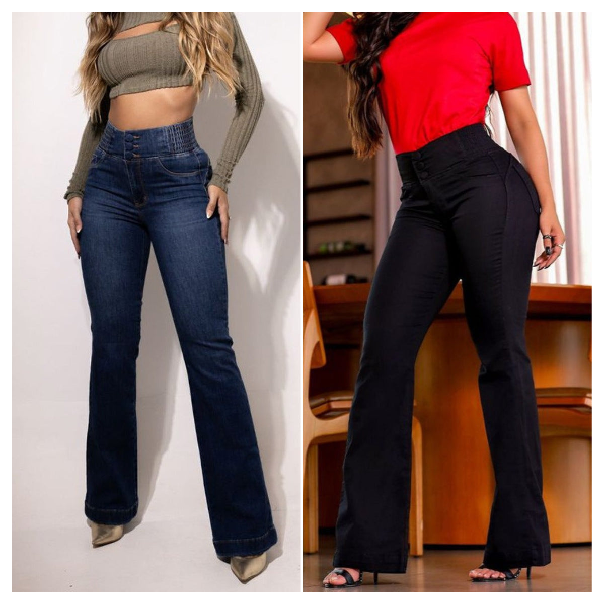 Stretch flare jeans with a high waist