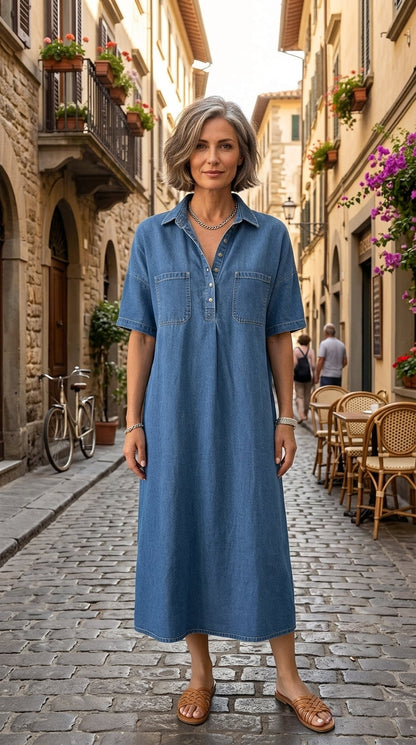 👗 60% OFF NOW! 👖 Casual Pocket Denim Midi Shirt Dress – Soft denim & relaxed fit – Functional pockets, perfect for everyday casual – comfortable and versatile ✨🌸