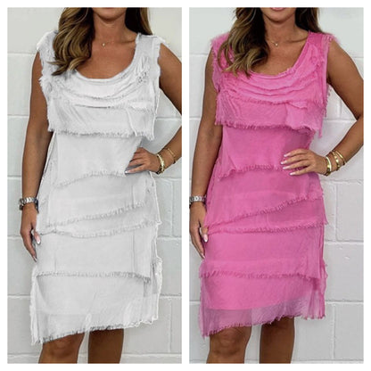 💕New Hot Sale💕Chiffon sleeveless raw edge cake skirt