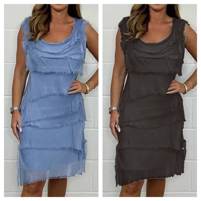 💕New Hot Sale💕Chiffon sleeveless raw edge cake skirt