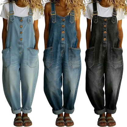 Women's Casual Baggy Denim Overalls with Pockets