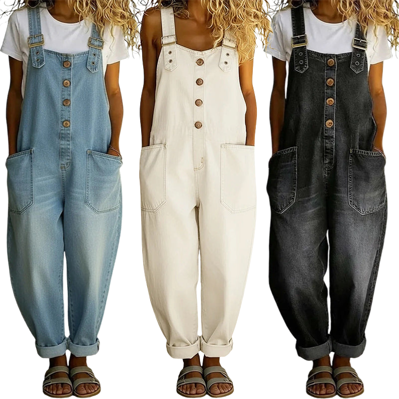 Women's Casual Baggy Denim Overalls with Pockets