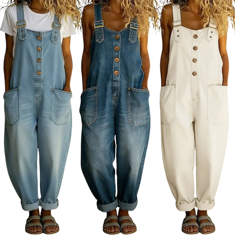 Women's Casual Baggy Denim Overalls with Pockets