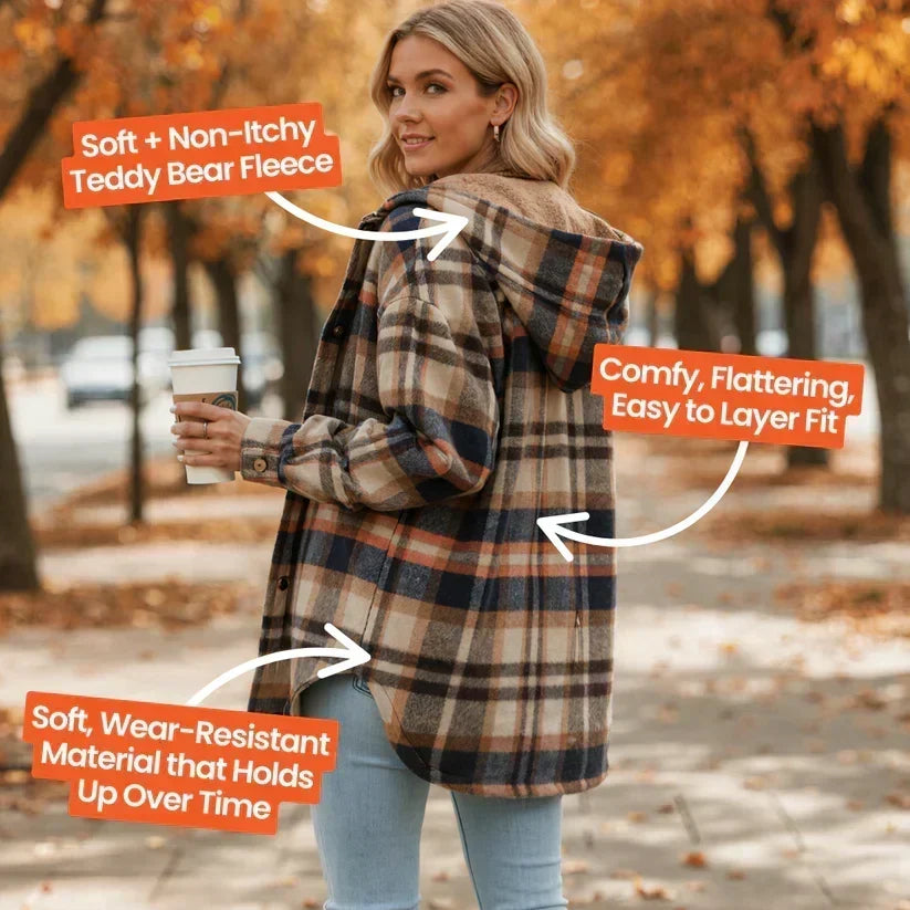 🔥Hot Sale 50% OFF🔥⏰Women’s Classic Cozy Plaid Hooded Jacket🧥