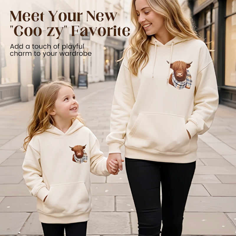 🐮 50% OFF!!🎁Cute Highland Cow Print Fleece Lined Hooded Sweatshirt 🧥 Warm Cozy Winter Hoodie