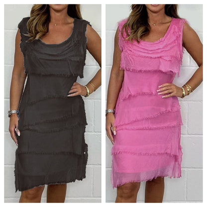 💕New Hot Sale💕Chiffon sleeveless raw edge cake skirt