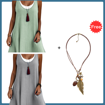 ⏰Summer Hot Sale 50% OFF💃Women's Casual Loose Sleeveless Fake Two Piece Tank Dress