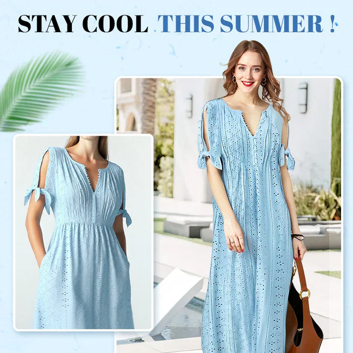 ⏰Last Day Sale 49% Off💃Women's Elegant V-Neck Hollow-Out Solid Dress