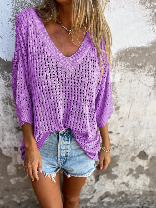🔥Hot Sale 49% OFF🔥V-neck Hollow Knitted Top🍀