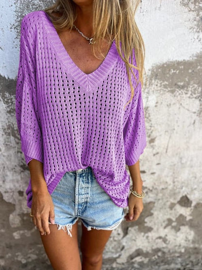 🔥Hot Sale 49% OFF🔥V-neck Hollow Knitted Top🍀