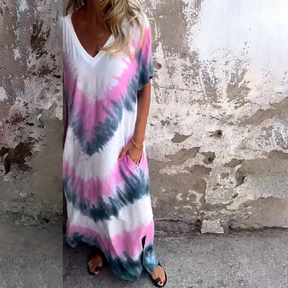 ⏰Last Day Sale 49% Off💃Casual Loose Printed V-Neck Long Dress