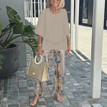 🌞Summer Sale 50% OFF🥰Women’s Casual Round Neck Half Sleeve Top Printed Pants Two Piece Set