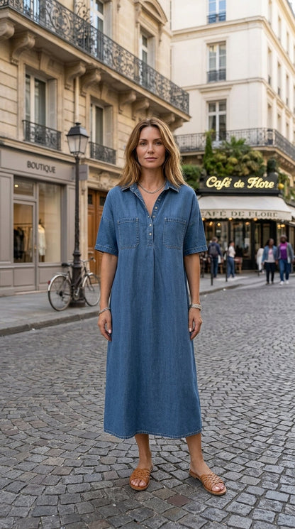 👗 60% OFF NOW! 👖 Casual Pocket Denim Midi Shirt Dress – Soft denim & relaxed fit – Functional pockets, perfect for everyday casual – comfortable and versatile ✨🌸