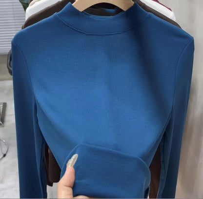 Women's Standing Collar Long Sleeve Bottom Shirt
