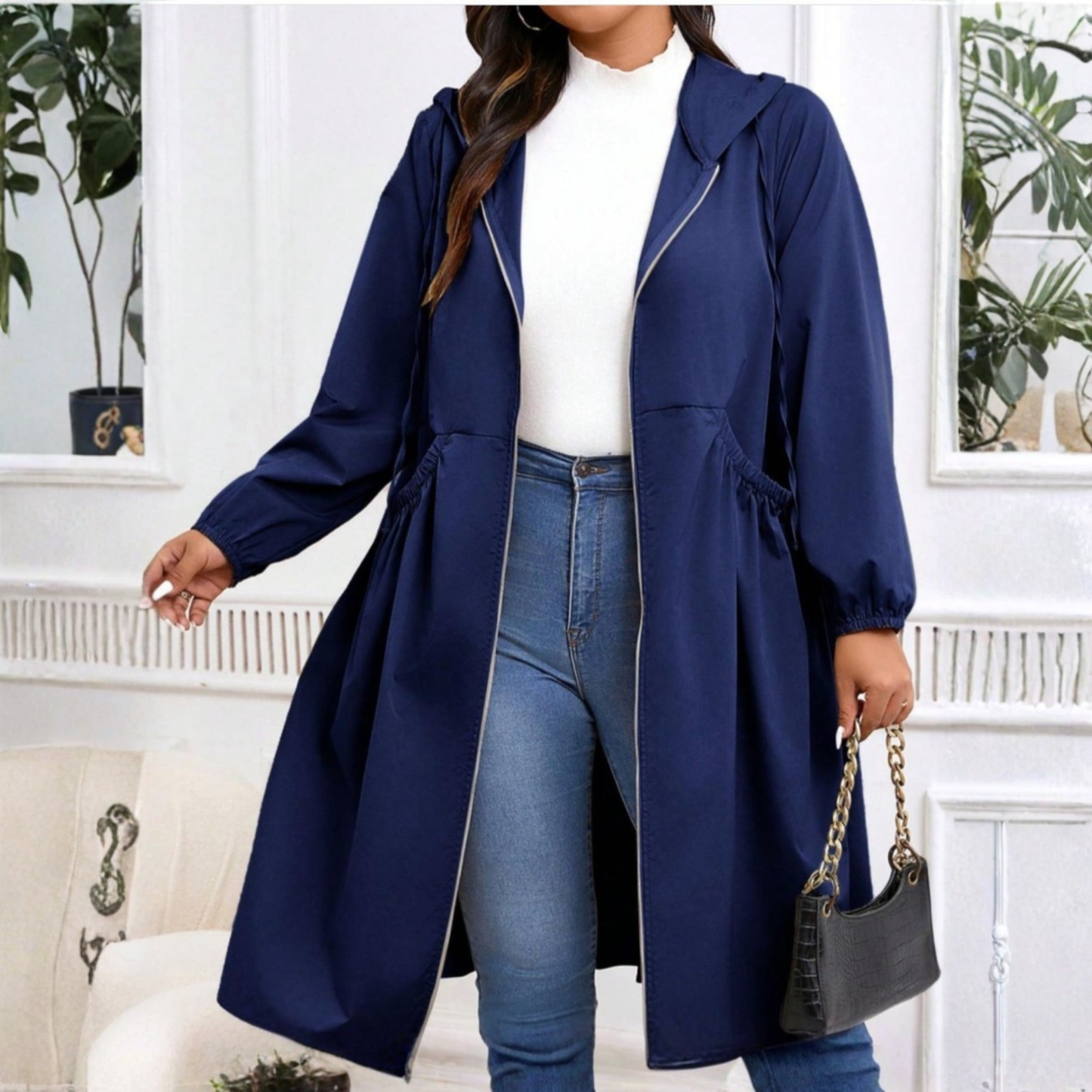 ⏳LAST DAY SALE 60% OFF🧥💖Casual Plus Size Drawstring Zip-Up Long Sleeve Hooded Coat