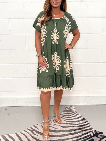 🌸Specials  49%OFF🌸Geometric Pattern Multi Print Square Neck Dress