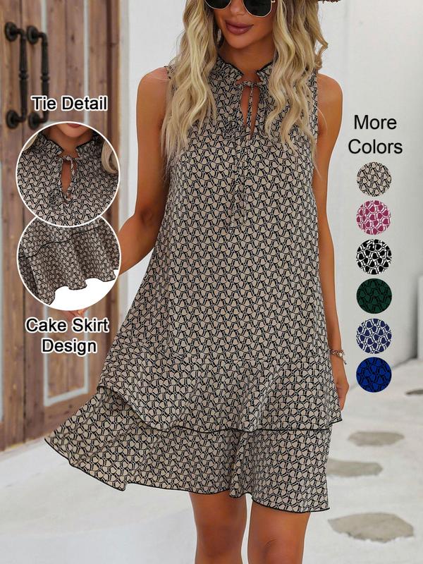 💃 Women’s Geometric Print Bow Dress – Stylish, Elegant & Effortlessly Chic ✨👗