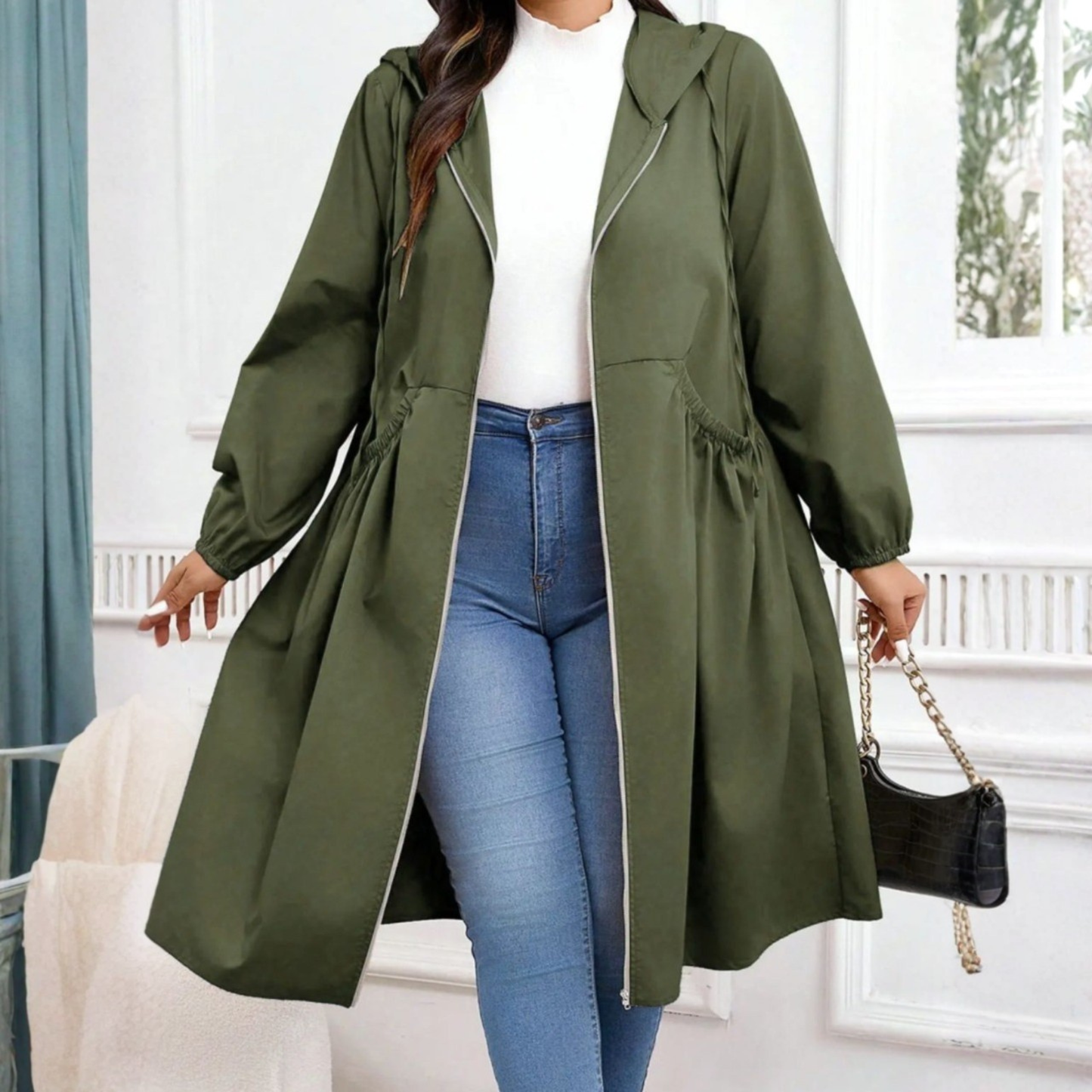 ⏳LAST DAY SALE 60% OFF🧥💖Casual Plus Size Drawstring Zip-Up Long Sleeve Hooded Coat